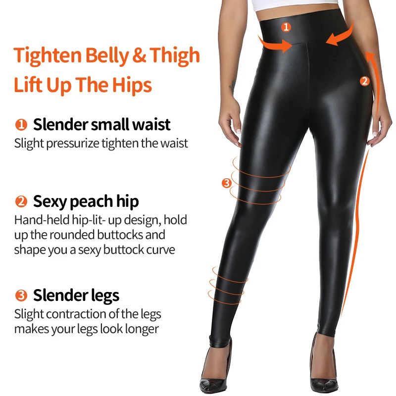 High Waist Faux Leather Leggings Women Thick Non See-through PU Leggings Sexy Hip Push Up Slim Pants Fitness Panties Butt Lifter
