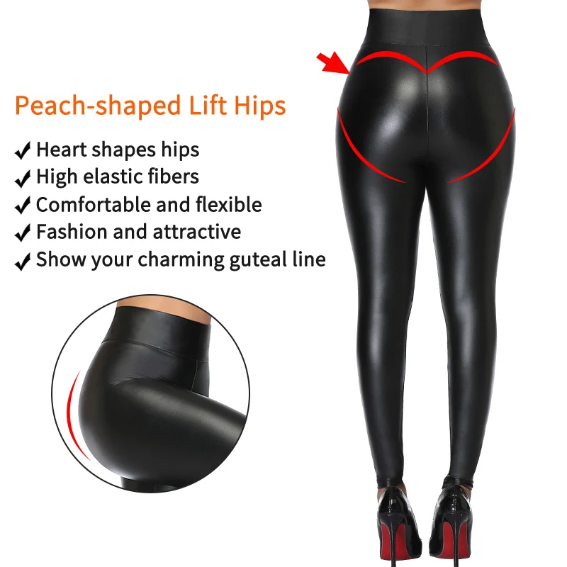 High Waist Faux Leather Leggings Women Thick Non See-through PU Leggings Sexy Hip Push Up Slim Pants Fitness Panties Butt Lifter