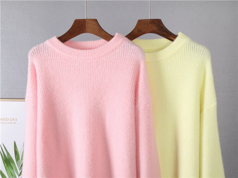 Hirsionsan Soft Loose Knitted Cashmere Sweaters Women 2023 New Winter Loose Solid Female Pullovers Warm Basic Knitwear Jumper