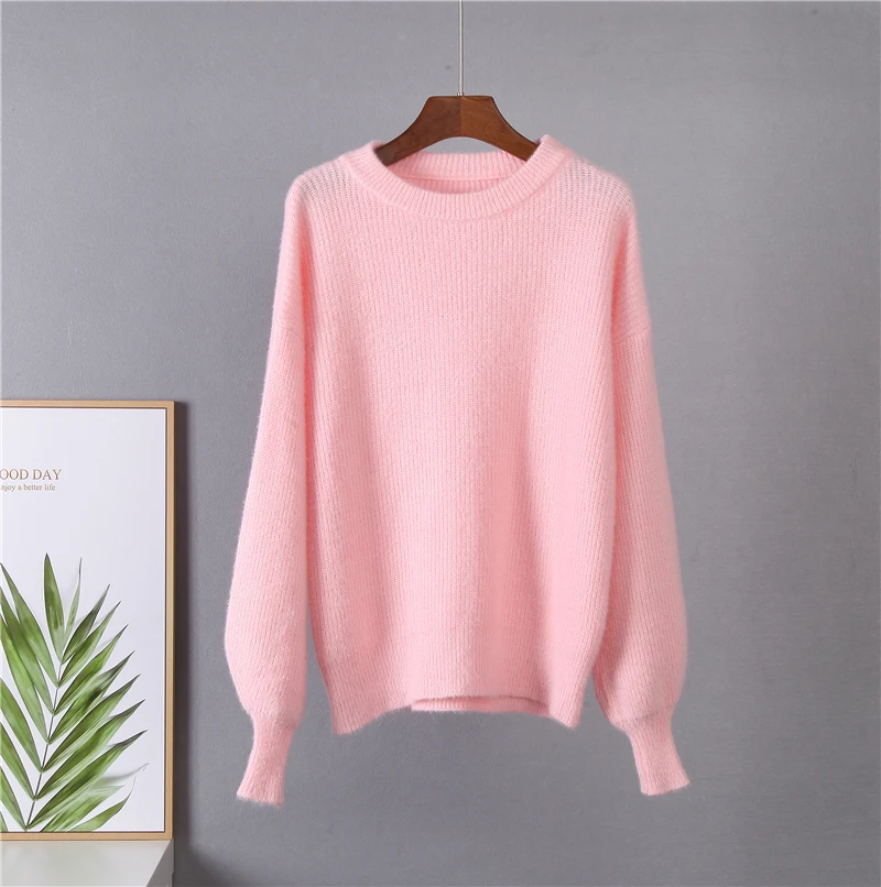 Hirsionsan Soft Loose Knitted Cashmere Sweaters Women 2023 New Winter Loose Solid Female Pullovers Warm Basic Knitwear Jumper