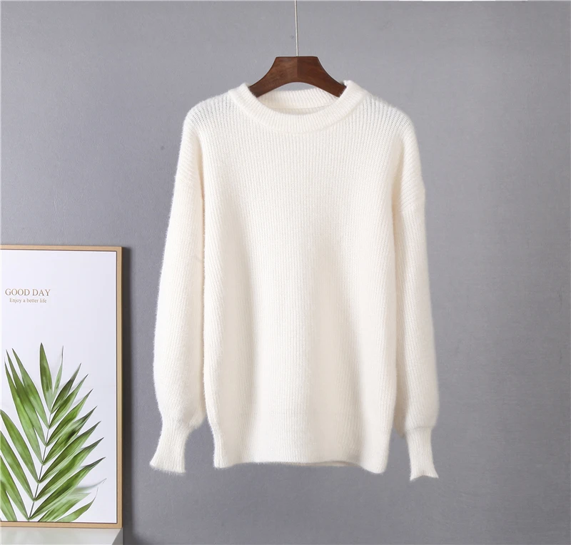 Hirsionsan Soft Loose Knitted Cashmere Sweaters Women 2023 New Winter Loose Solid Female Pullovers Warm Basic Knitwear Jumper