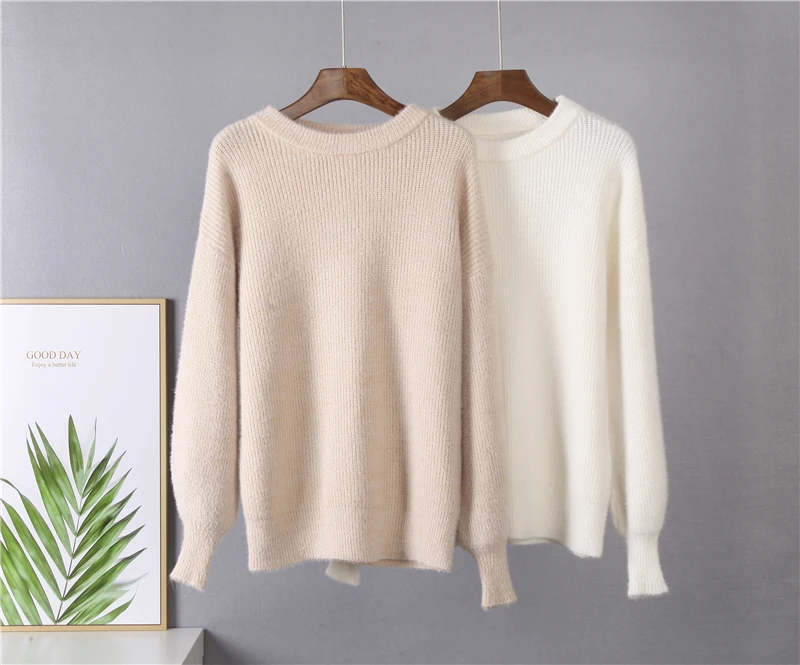 Hirsionsan Soft Loose Knitted Cashmere Sweaters Women 2023 New Winter Loose Solid Female Pullovers Warm Basic Knitwear Jumper