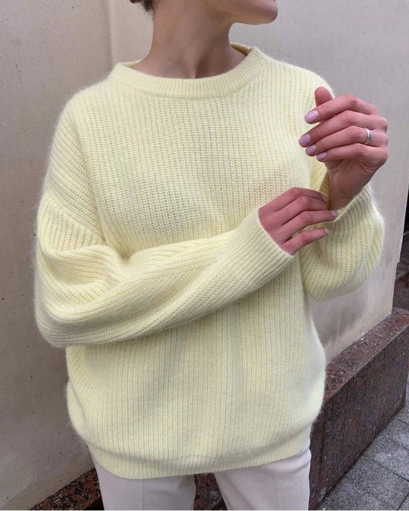 Hirsionsan Soft Loose Knitted Cashmere Sweaters Women 2023 New Winter Loose Solid Female Pullovers Warm Basic Knitwear Jumper