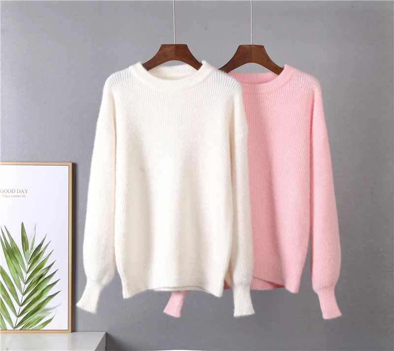 Hirsionsan Soft Loose Knitted Cashmere Sweaters Women 2023 New Winter Loose Solid Female Pullovers Warm Basic Knitwear Jumper