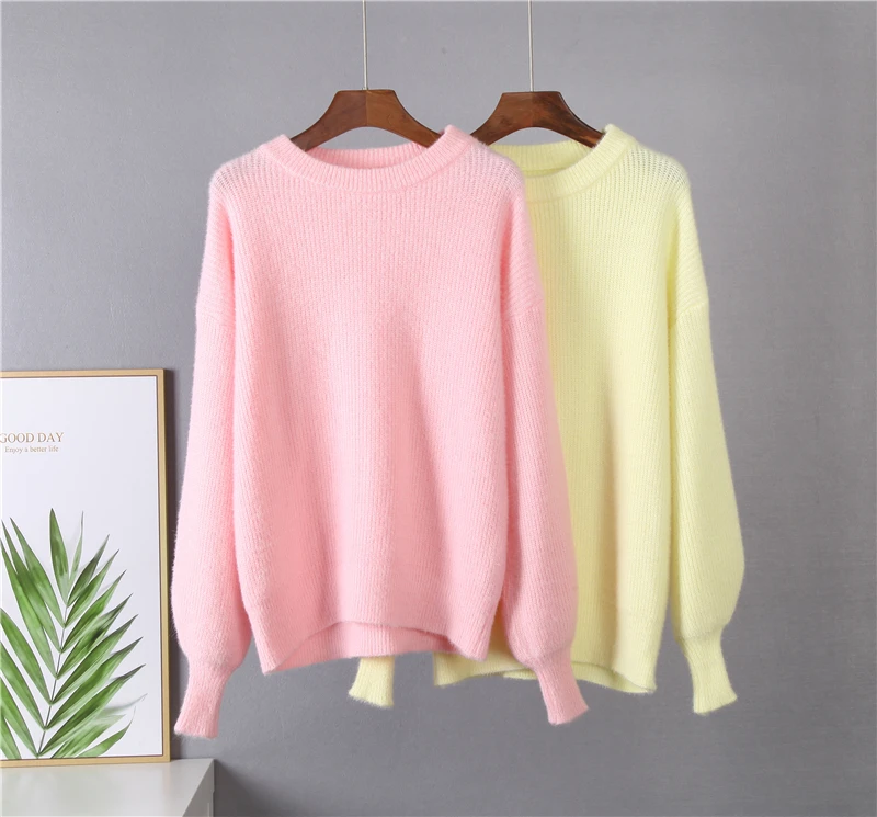 Hirsionsan Soft Loose Knitted Cashmere Sweaters Women 2023 New Winter Loose Solid Female Pullovers Warm Basic Knitwear Jumper