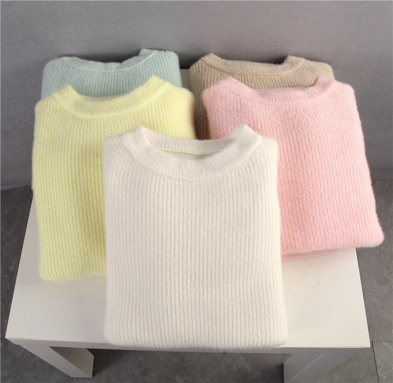 Hirsionsan Soft Loose Knitted Cashmere Sweaters Women 2023 New Winter Loose Solid Female Pullovers Warm Basic Knitwear Jumper