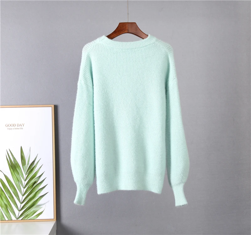 Hirsionsan Soft Loose Knitted Cashmere Sweaters Women 2023 New Winter Loose Solid Female Pullovers Warm Basic Knitwear Jumper