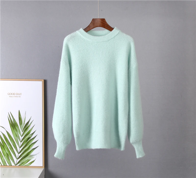 Hirsionsan Soft Loose Knitted Cashmere Sweaters Women 2023 New Winter Loose Solid Female Pullovers Warm Basic Knitwear Jumper