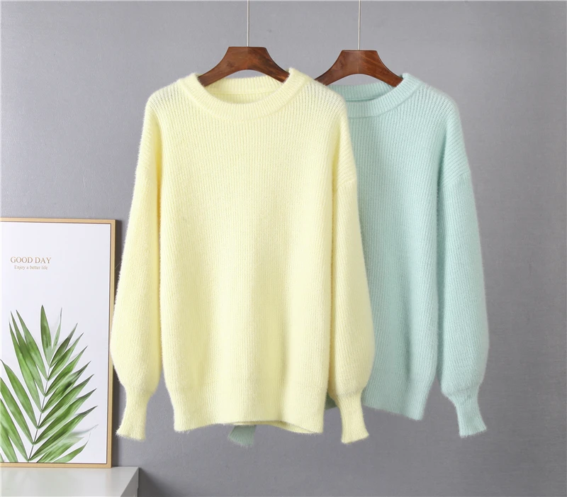 Hirsionsan Soft Loose Knitted Cashmere Sweaters Women 2023 New Winter Loose Solid Female Pullovers Warm Basic Knitwear Jumper