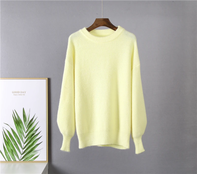 Hirsionsan Soft Loose Knitted Cashmere Sweaters Women 2023 New Winter Loose Solid Female Pullovers Warm Basic Knitwear Jumper