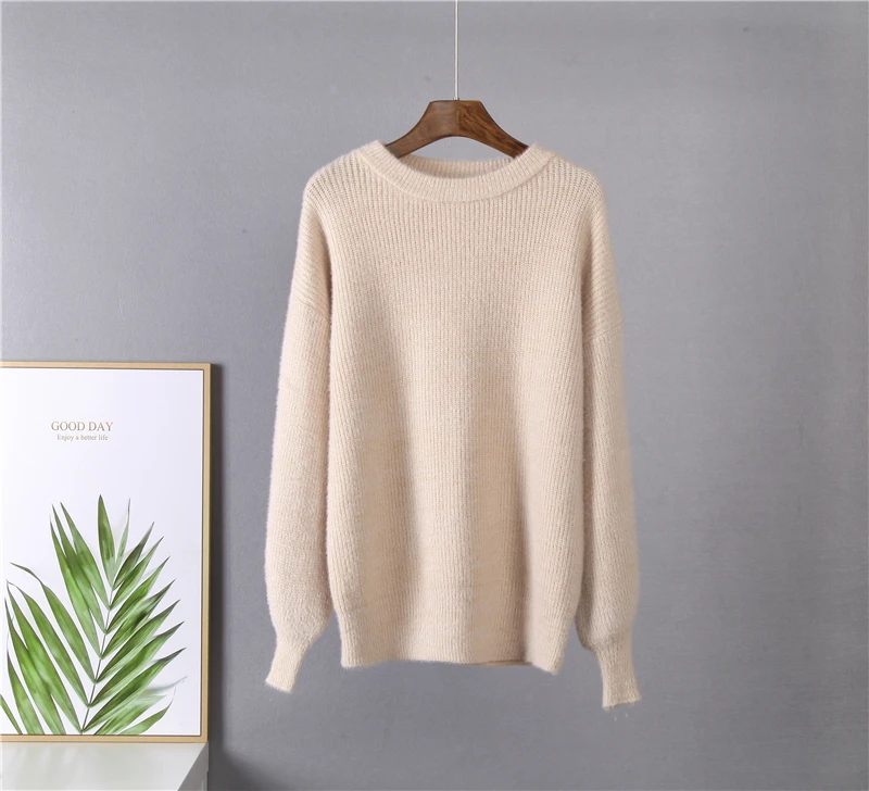 Hirsionsan Soft Loose Knitted Cashmere Sweaters Women 2023 New Winter Loose Solid Female Pullovers Warm Basic Knitwear Jumper