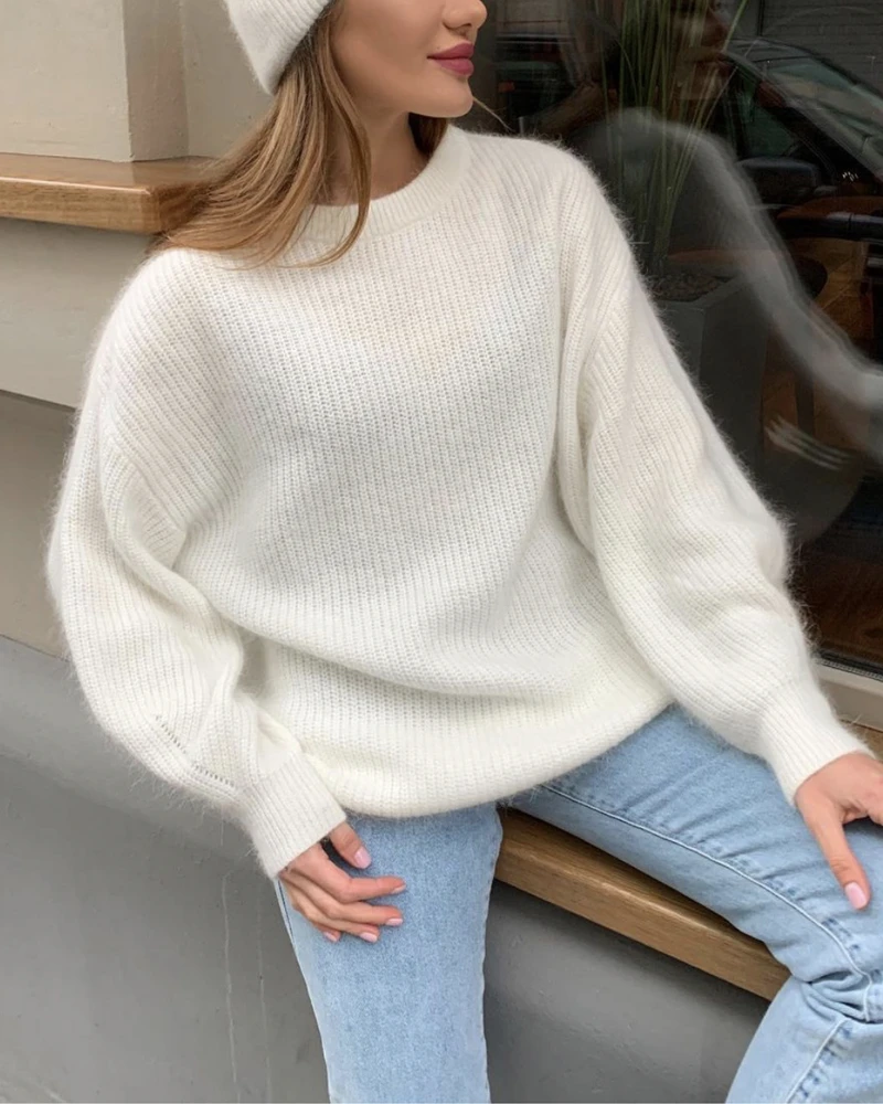Hirsionsan Soft Loose Knitted Cashmere Sweaters Women 2023 New Winter Loose Solid Female Pullovers Warm Basic Knitwear Jumper