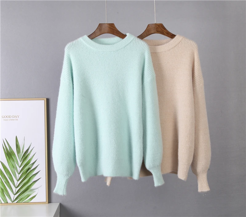 Hirsionsan Soft Loose Knitted Cashmere Sweaters Women 2023 New Winter Loose Solid Female Pullovers Warm Basic Knitwear Jumper