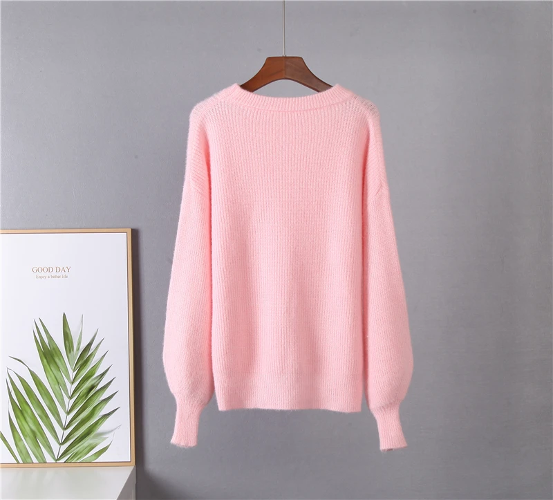 Hirsionsan Soft Loose Knitted Cashmere Sweaters Women 2023 New Winter Loose Solid Female Pullovers Warm Basic Knitwear Jumper
