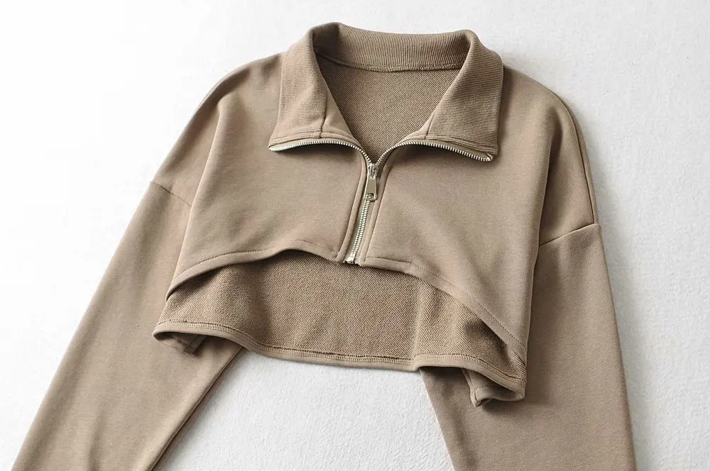 Korean fashion sweatshirts sexy long sleeve top cropped zip up hoodie women vintage sweatshirt cute crop hoodie women streetwear