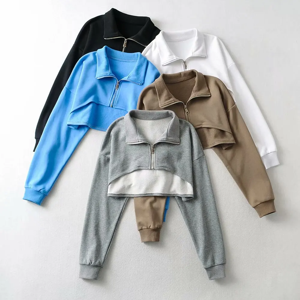 Korean fashion sweatshirts sexy long sleeve top cropped zip up hoodie women vintage sweatshirt cute crop hoodie women streetwear