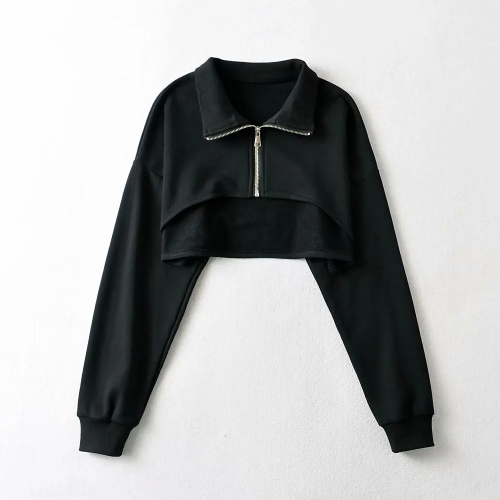 Korean fashion sweatshirts sexy long sleeve top cropped zip up hoodie women vintage sweatshirt cute crop hoodie women streetwear