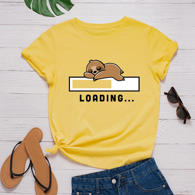 Loading Sloth Print Women T Shirt Short Sleeve O Neck Loose Women Tshirt Ladies Tee Shirt Tops Clothes Camisetas Mujer