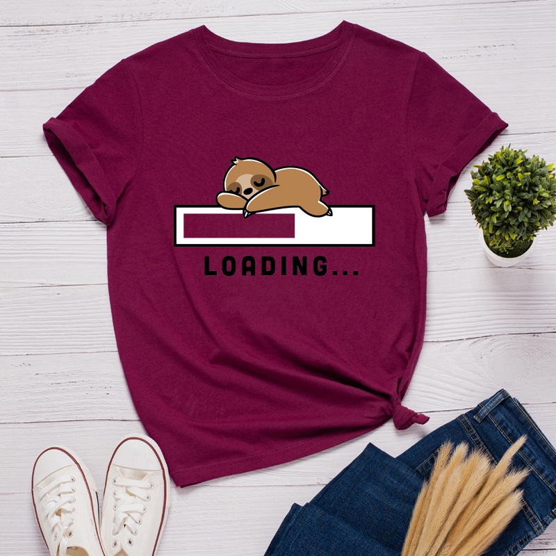 Loading Sloth Print Women T Shirt Short Sleeve O Neck Loose Women Tshirt Ladies Tee Shirt Tops Clothes Camisetas Mujer