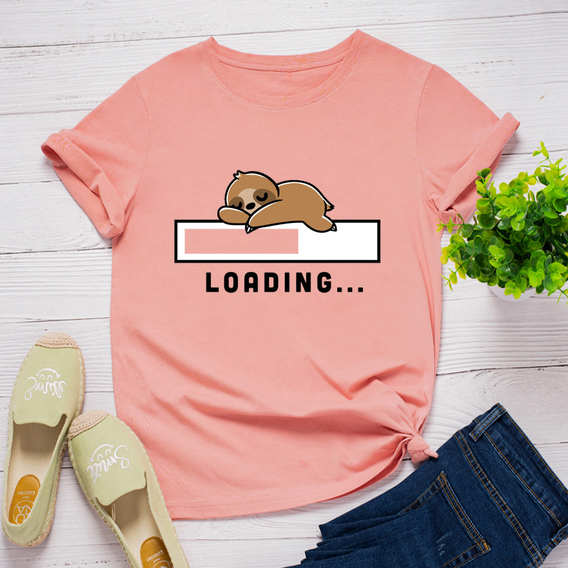 Loading Sloth Print Women T Shirt Short Sleeve O Neck Loose Women Tshirt Ladies Tee Shirt Tops Clothes Camisetas Mujer