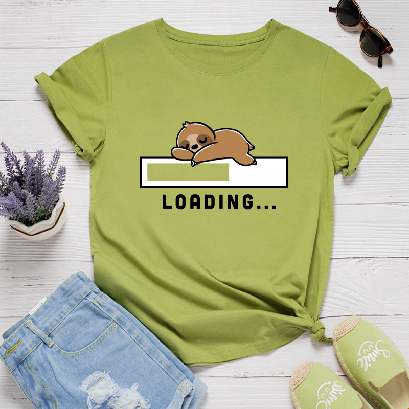 Loading Sloth Print Women T Shirt Short Sleeve O Neck Loose Women Tshirt Ladies Tee Shirt Tops Clothes Camisetas Mujer