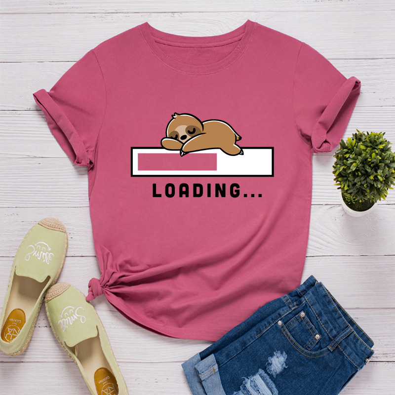 Loading Sloth Print Women T Shirt Short Sleeve O Neck Loose Women Tshirt Ladies Tee Shirt Tops Clothes Camisetas Mujer
