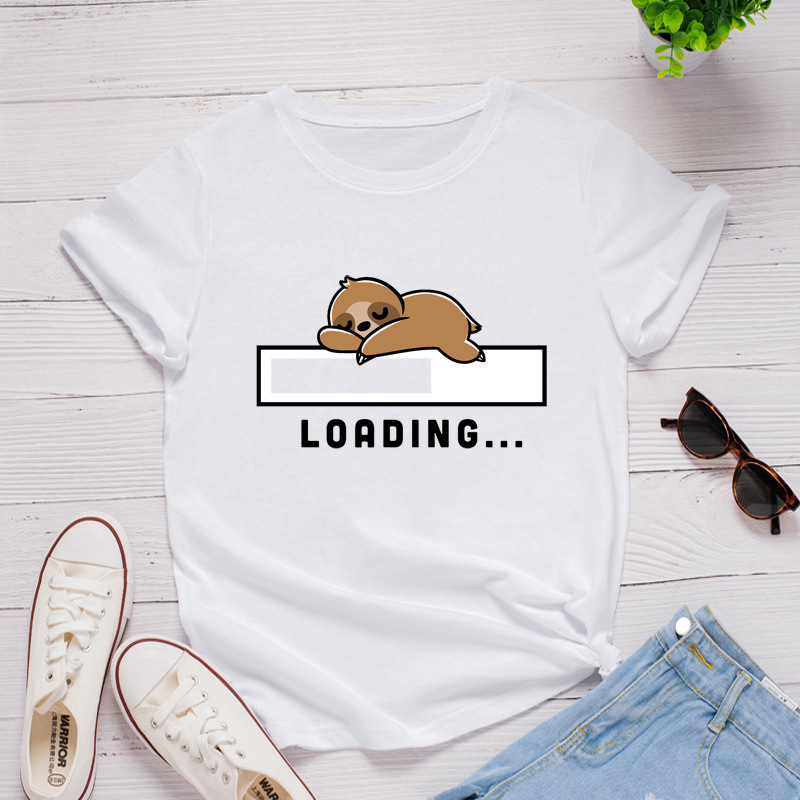 Loading Sloth Print Women T Shirt Short Sleeve O Neck Loose Women Tshirt Ladies Tee Shirt Tops Clothes Camisetas Mujer