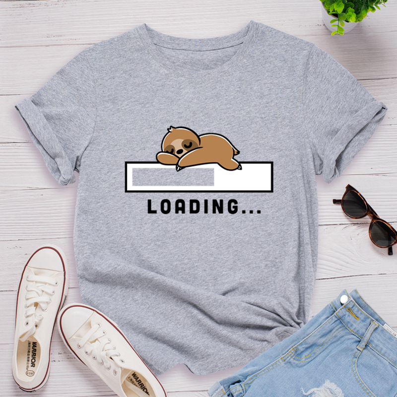 Loading Sloth Print Women T Shirt Short Sleeve O Neck Loose Women Tshirt Ladies Tee Shirt Tops Clothes Camisetas Mujer
