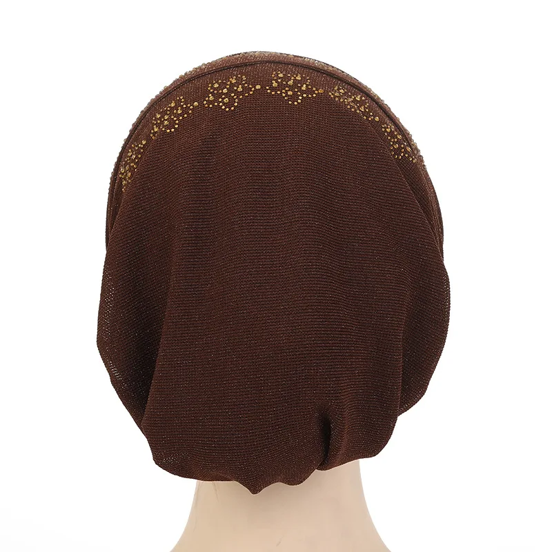 Summer Diamonds Turban Caps for Women Elastic Wrap Head Bonnet Muslim Hijab Turbans Female Headscarf Hat Chemo Headwear