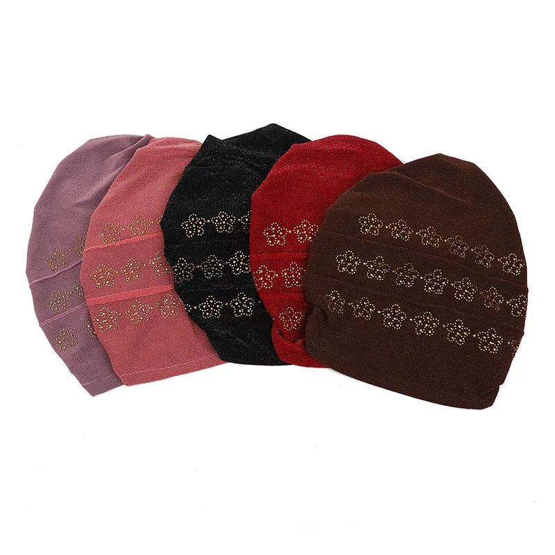Summer Diamonds Turban Caps for Women Elastic Wrap Head Bonnet Muslim Hijab Turbans Female Headscarf Hat Chemo Headwear