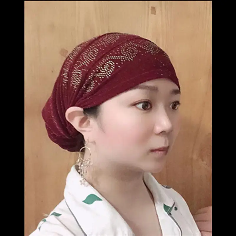 Summer Diamonds Turban Caps for Women Elastic Wrap Head Bonnet Muslim Hijab Turbans Female Headscarf Hat Chemo Headwear