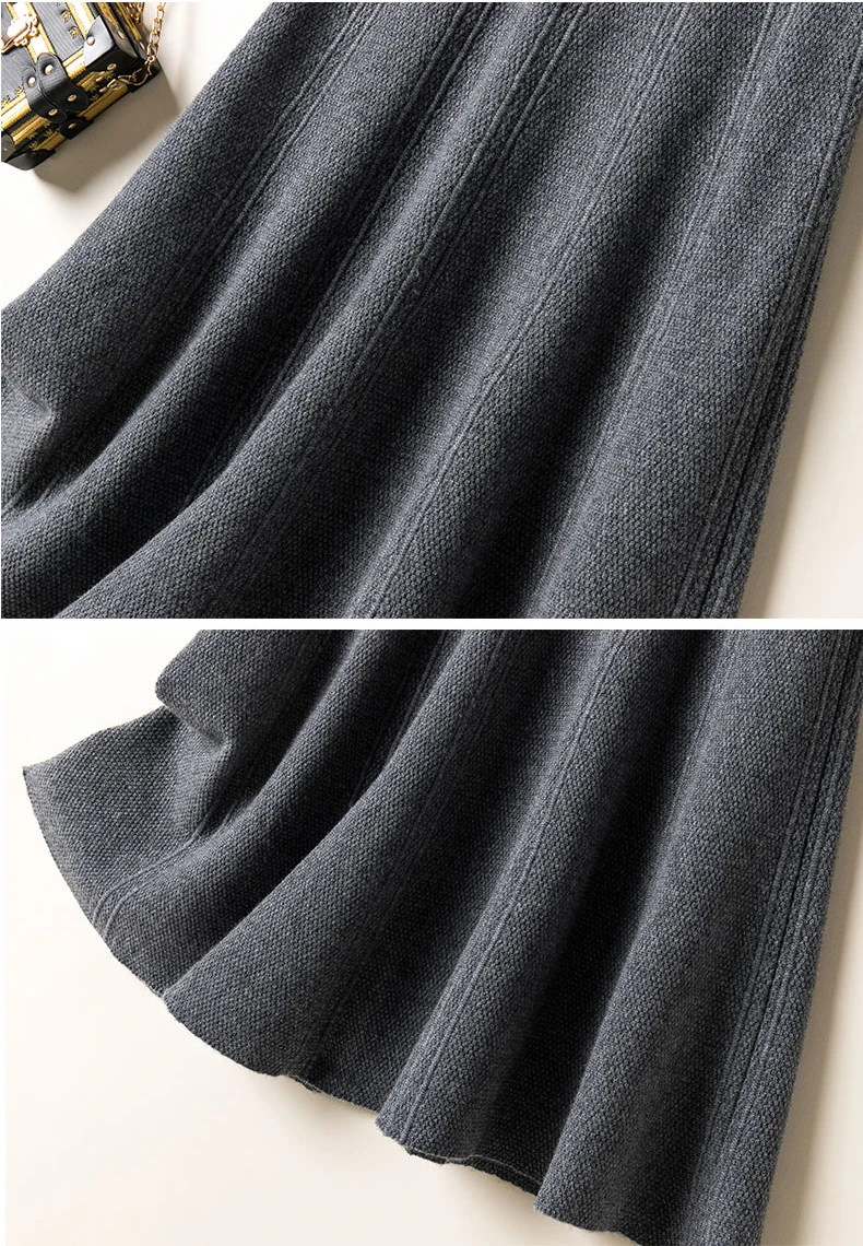 100% Pure Wool Skirt Female Autumn and Winter Fashion Bag Hip Pure Color Knitted Cashmere SkirtFRSEUCAG Brand Wholesale