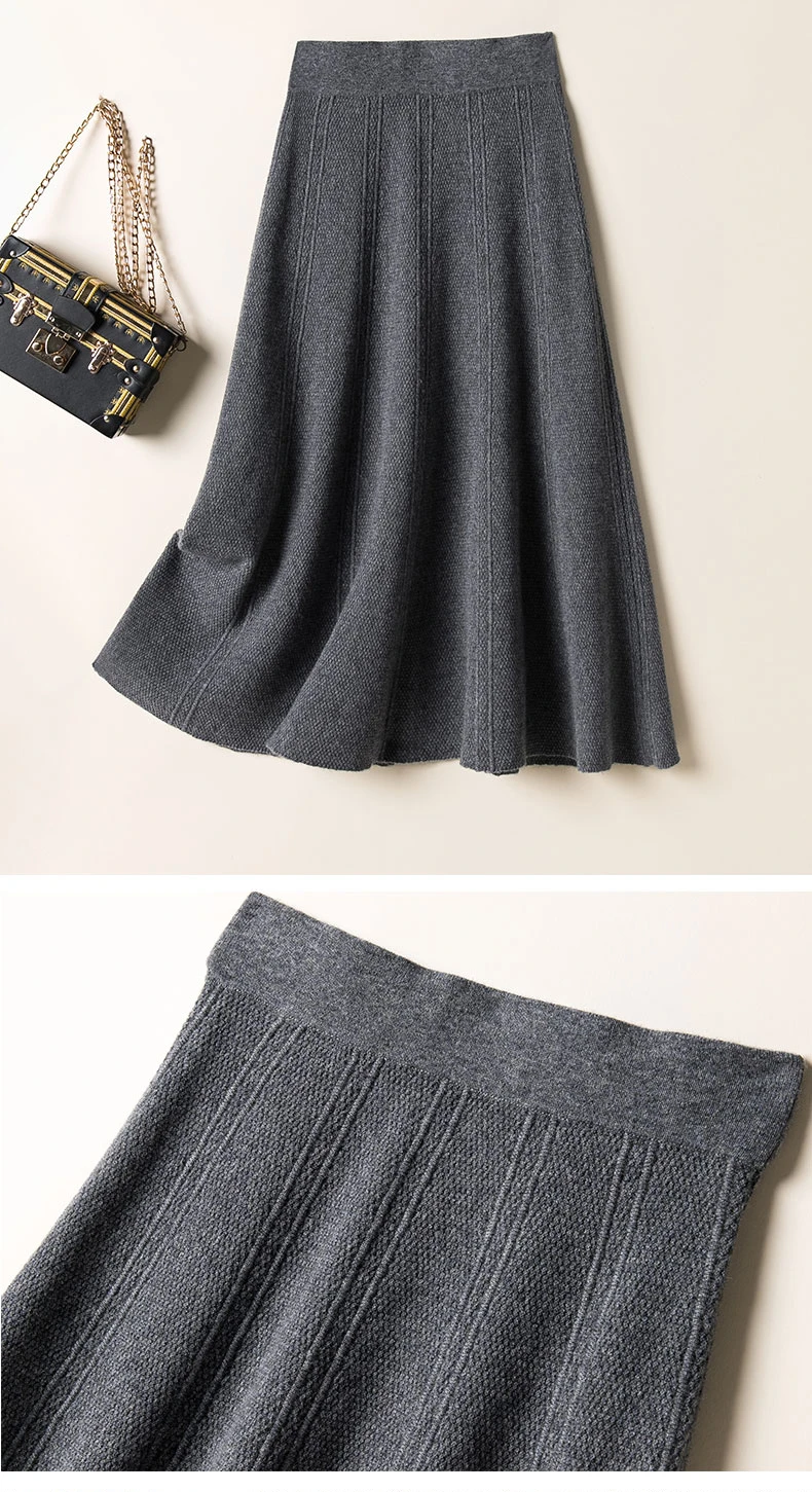 100% Pure Wool Skirt Female Autumn and Winter Fashion Bag Hip Pure Color Knitted Cashmere SkirtFRSEUCAG Brand Wholesale