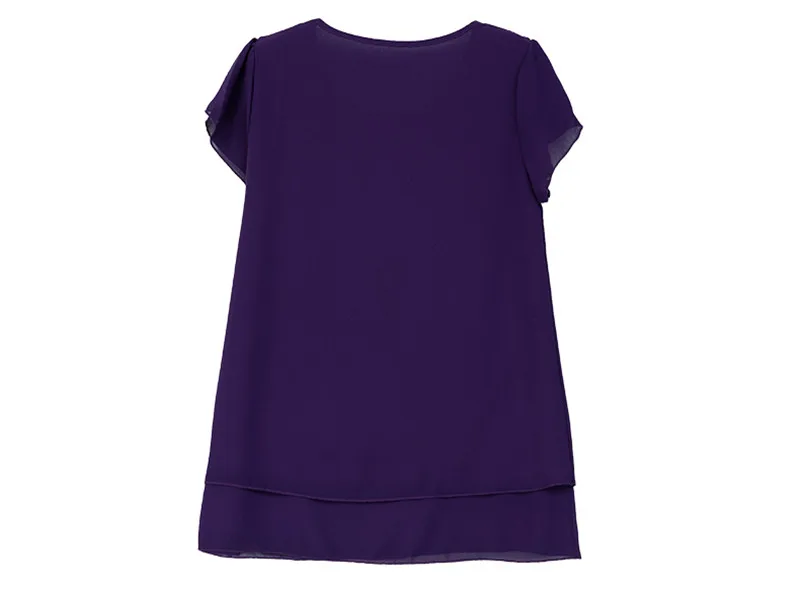 Office Lady Summer Blouse Women Chiffon Work Slim Shirts O-Neck Short Sleeve Tops Shirt Two Layer Ruffles Blusas Plus Size Tops