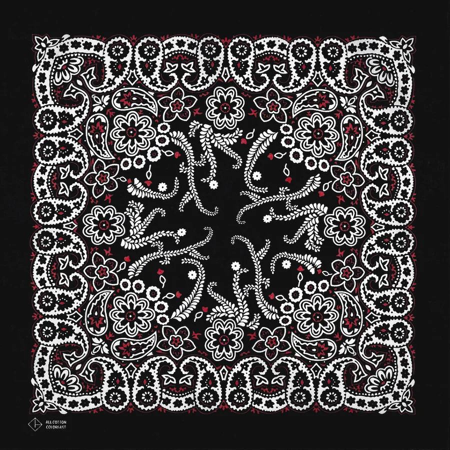 New Design High Quality Hip Hop Amoeba Cashew Cotton Square Bandana Scarf Headband Black Paisley Gifts For Men/Boys/Girls