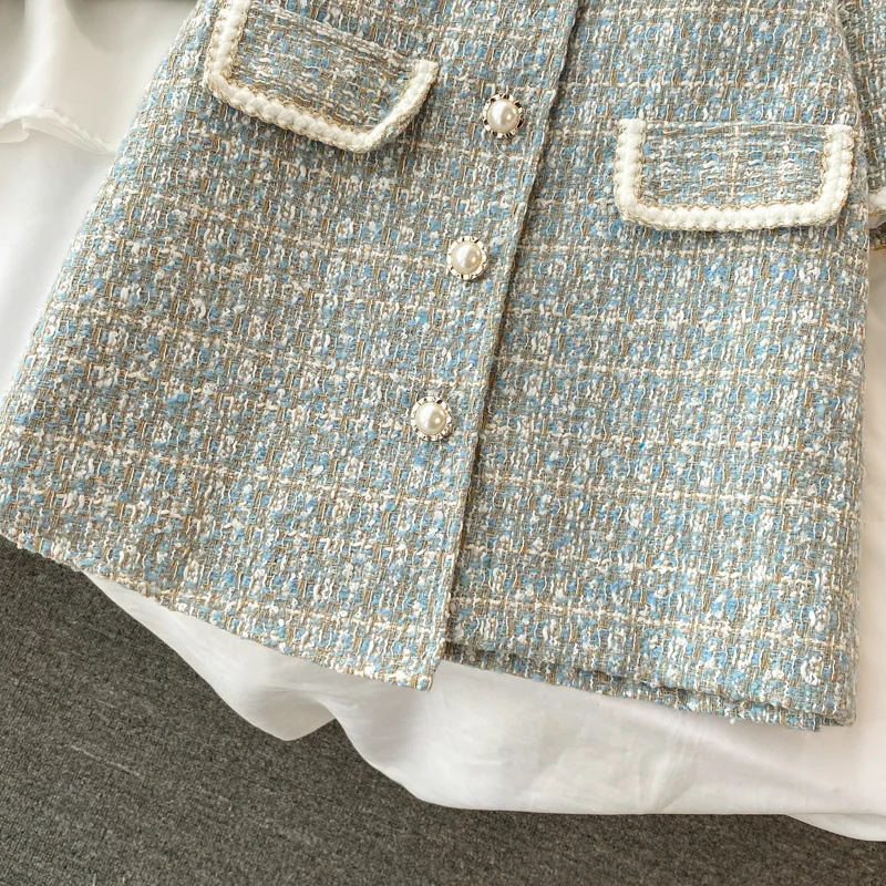 2026 Autumn 2 Pieces Set Elegant Fashion Vintage Plaid Tweed Long Sleeve Jackets Coat + Irregular A-Line Mini Skirts Femame Suit