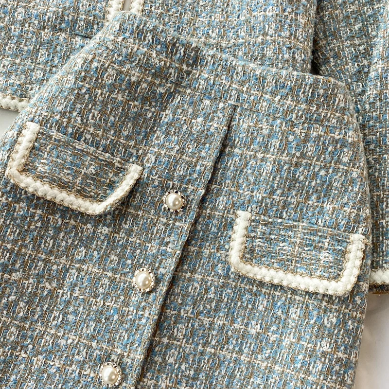 2026 Autumn 2 Pieces Set Elegant Fashion Vintage Plaid Tweed Long Sleeve Jackets Coat + Irregular A-Line Mini Skirts Femame Suit
