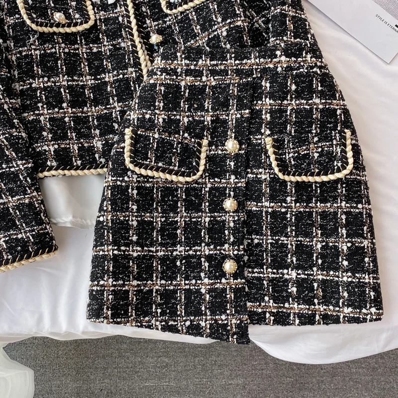 2026 Autumn 2 Pieces Set Elegant Fashion Vintage Plaid Tweed Long Sleeve Jackets Coat + Irregular A-Line Mini Skirts Femame Suit