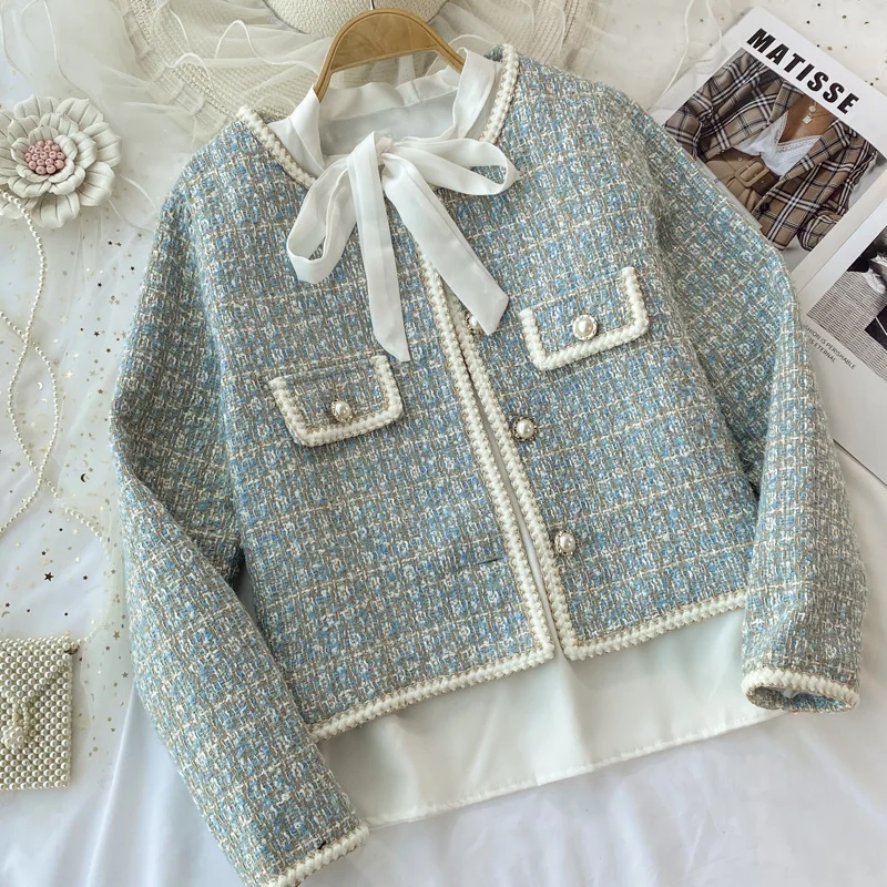 2026 Autumn 2 Pieces Set Elegant Fashion Vintage Plaid Tweed Long Sleeve Jackets Coat + Irregular A-Line Mini Skirts Femame Suit