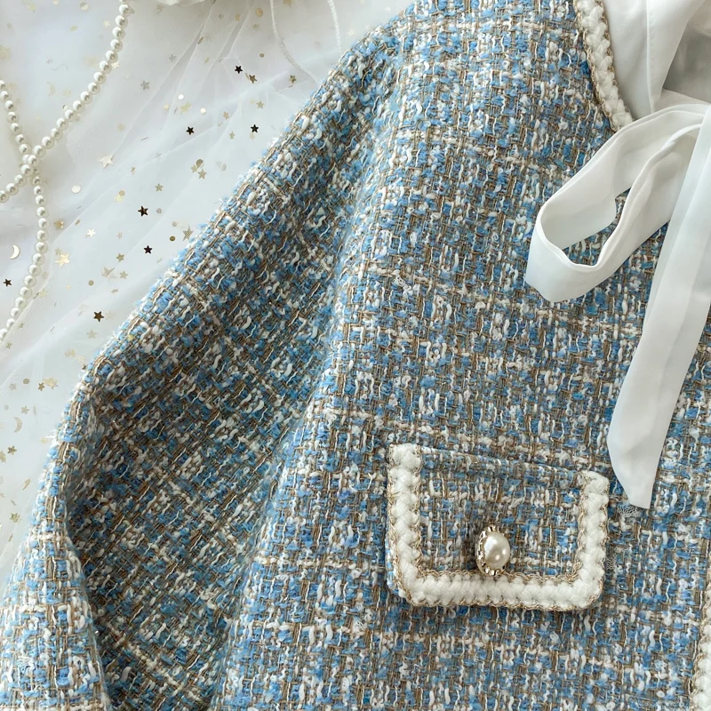 2026 Autumn 2 Pieces Set Elegant Fashion Vintage Plaid Tweed Long Sleeve Jackets Coat + Irregular A-Line Mini Skirts Femame Suit