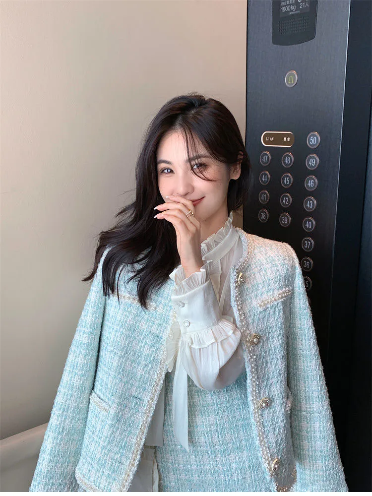 French Autumn Winter Lady Small Fragrance Wind Set 2025 New All-match Tweed Jacket Female Temperament Short Skirt Two-piece Suit