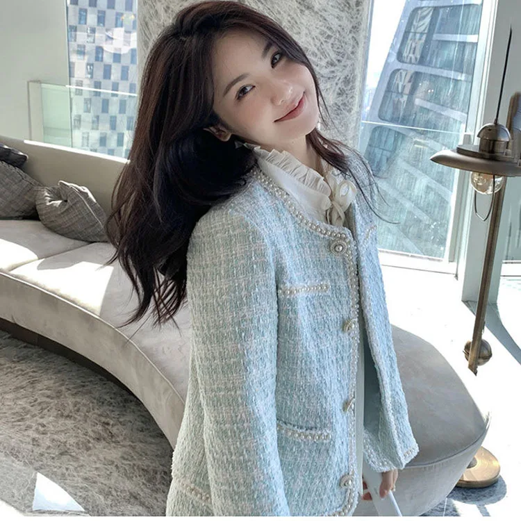 French Autumn Winter Lady Small Fragrance Wind Set 2025 New All-match Tweed Jacket Female Temperament Short Skirt Two-piece Suit