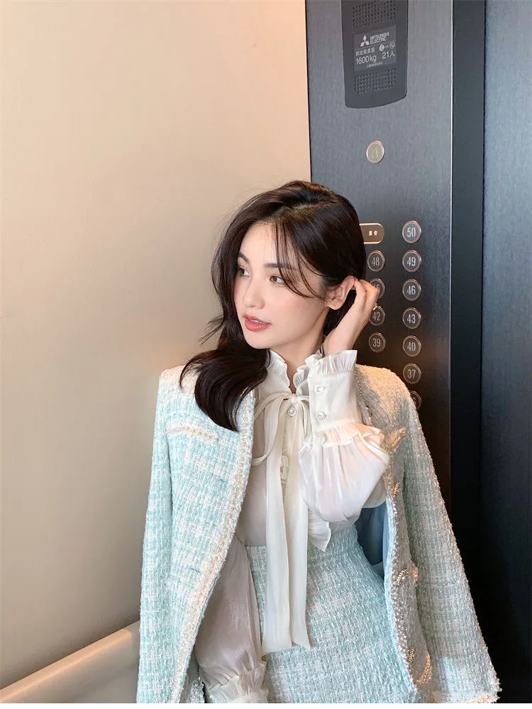 French Autumn Winter Lady Small Fragrance Wind Set 2025 New All-match Tweed Jacket Female Temperament Short Skirt Two-piece Suit