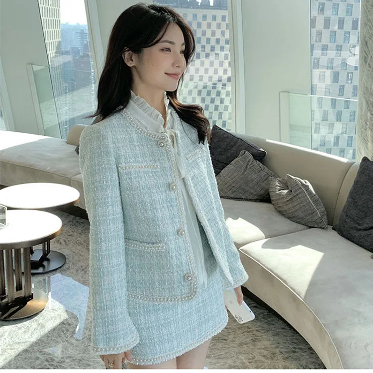 French Autumn Winter Lady Small Fragrance Wind Set 2025 New All-match Tweed Jacket Female Temperament Short Skirt Two-piece Suit
