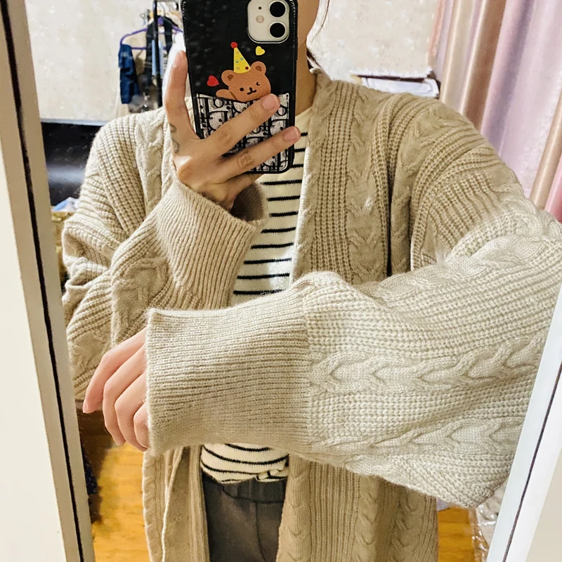 LMQ NEW Women Korean Casual Long Sweater Cardigan Soft Comfortable Solid Free Size Loose Long Sleeve Female Bat Sleeve Knitted