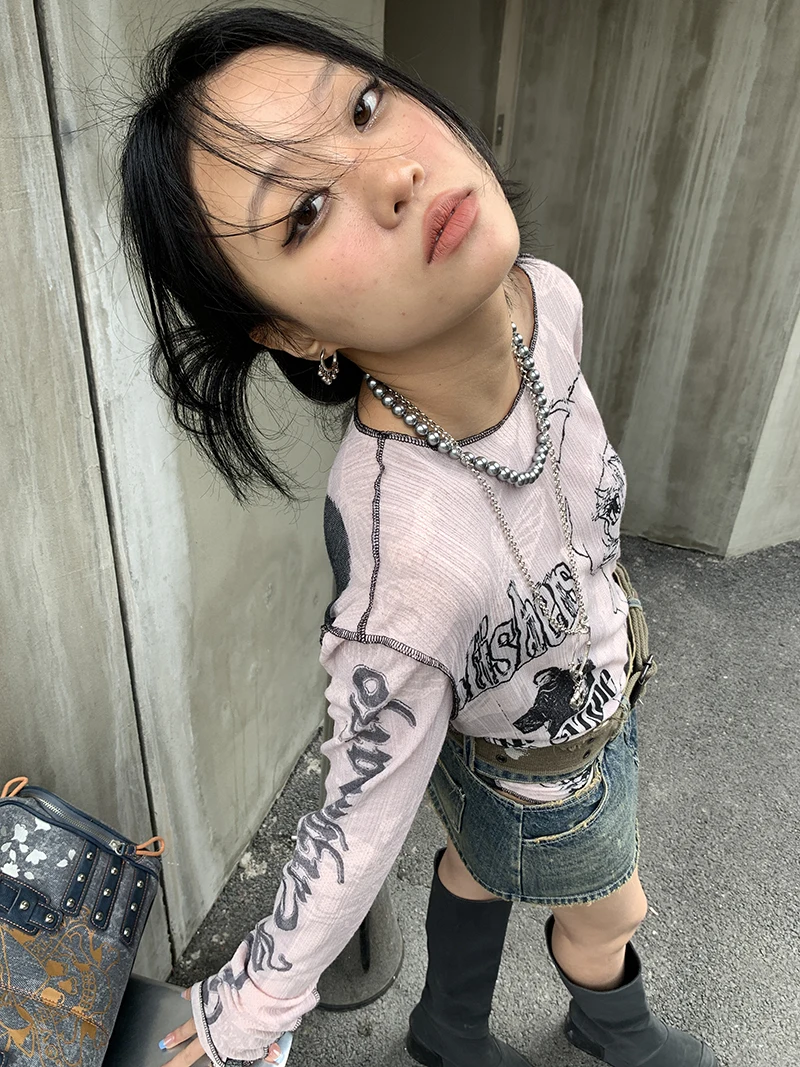 Karrram Y2k Aesthetics T-shirt Grunge Fairycore Harajuku Tshirt Japanese Cartoon Print Tee Shirts Korean Fashion Tops E-girl 00s