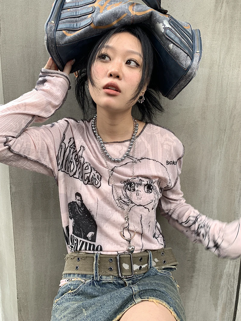 Karrram Y2k Aesthetics T-shirt Grunge Fairycore Harajuku Tshirt Japanese Cartoon Print Tee Shirts Korean Fashion Tops E-girl 00s
