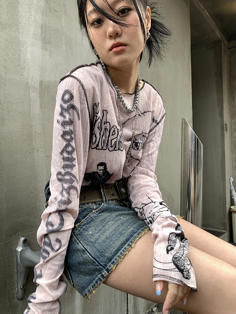 Karrram Y2k Aesthetics T-shirt Grunge Fairycore Harajuku Tshirt Japanese Cartoon Print Tee Shirts Korean Fashion Tops E-girl 00s