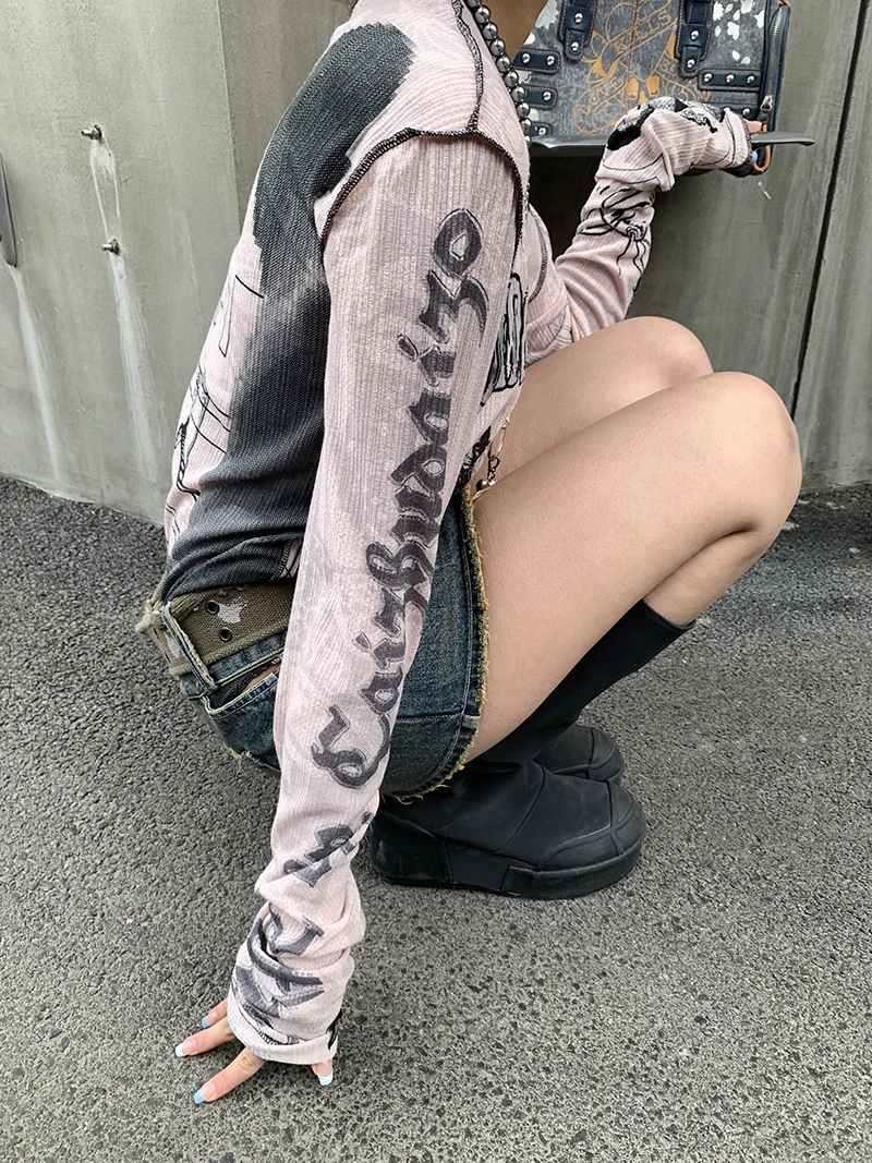 Karrram Y2k Aesthetics T-shirt Grunge Fairycore Harajuku Tshirt Japanese Cartoon Print Tee Shirts Korean Fashion Tops E-girl 00s