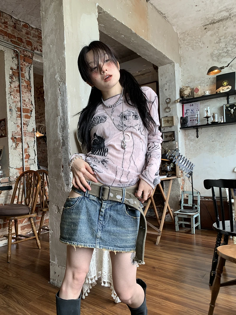 Karrram Y2k Aesthetics T-shirt Grunge Fairycore Harajuku Tshirt Japanese Cartoon Print Tee Shirts Korean Fashion Tops E-girl 00s